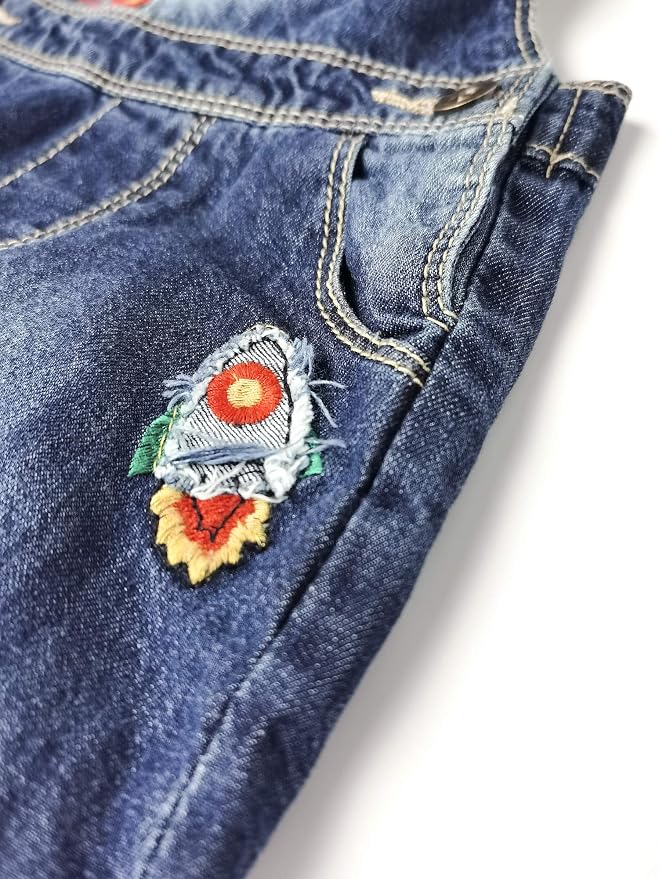 KIDSCOOL SPACE Baby Little Kids Cute Denim Embroidered Fashion Jean Overalls - Image 4