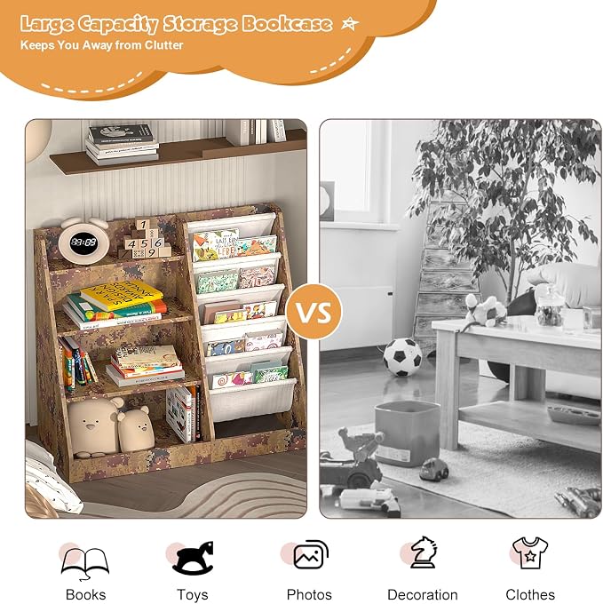 4 Tier Kids Bookshelf Wooden, Five Layer Sling Children Bookcase, Baby Toddler - Image 7