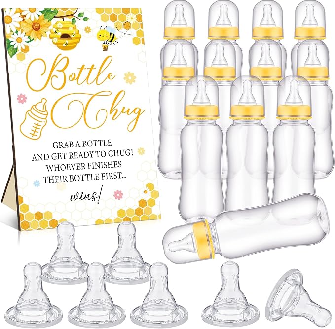 TrelaCo Cool Baby Shower Games Wooden Bottle Chug Sign Bee Theme Gift Sets and by TrelaCo