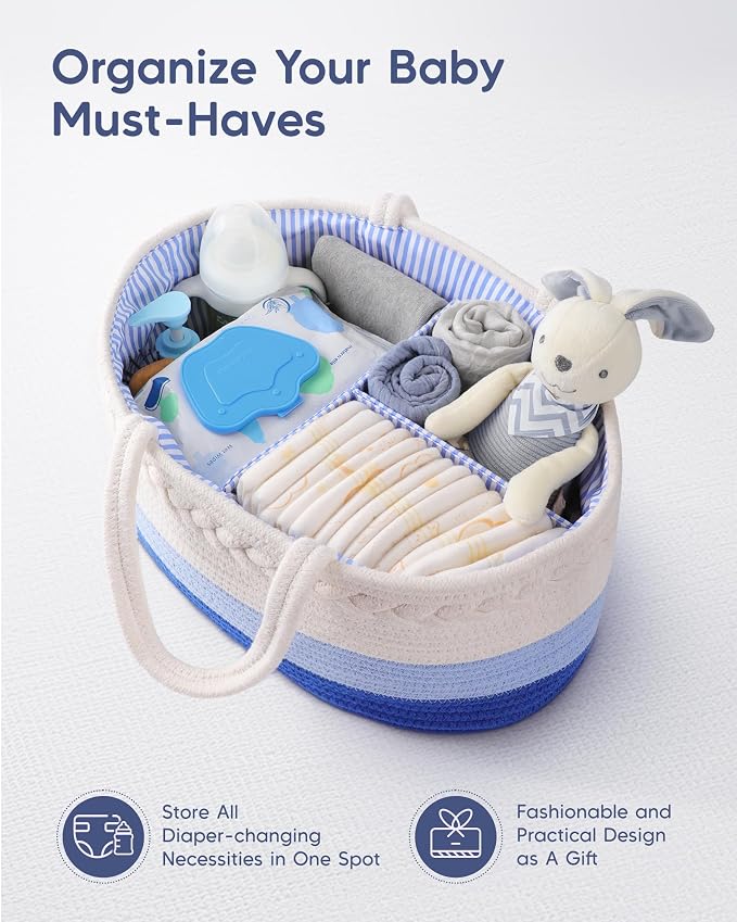 Maliton Baby Diaper Caddy Organizer, Cotton Rope Diaper Caddy Basket, Large - Image 4