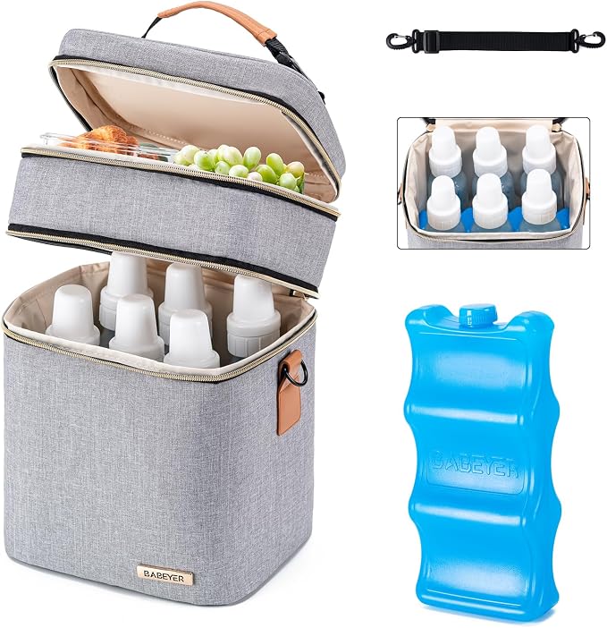Breastmilk Cooler Bag with Ice Pack Fits 6 Baby Bottles Up to 9 Ounce by BABEYER