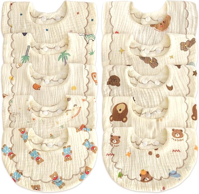 Baby Bibs Muslin Bibs for Baby Girl Boy for Drooling and Teething 10 Pack by DOSMINE