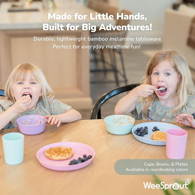 WeeSprout Bamboo Plates with Silicone Lids, Kid-Sized Dinnerware, Leftovers & - Image 8