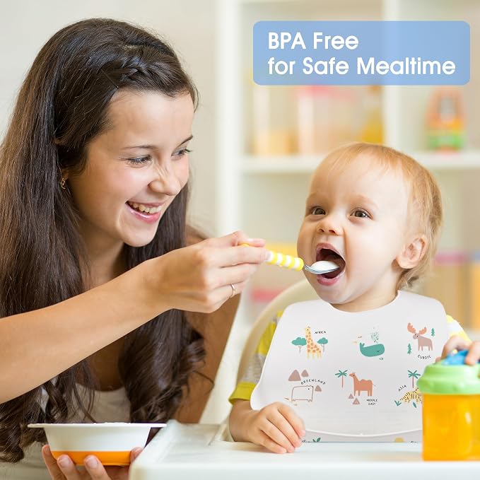 2 Pack Silicone Baby Bibs Adjustable Fit Waterproof Bib - Image 9