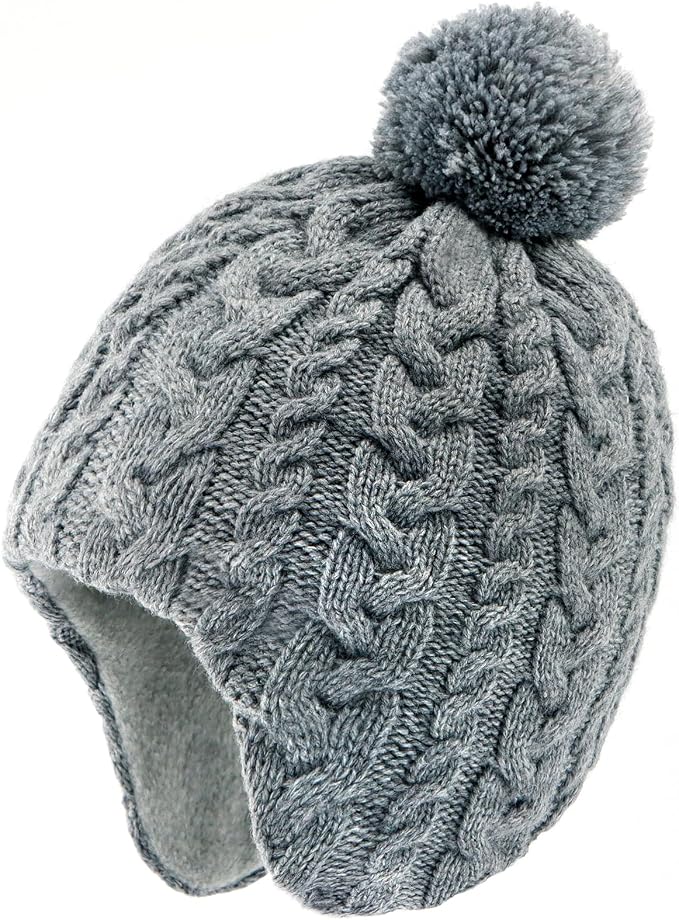 Duoyeree Kids Beanie Hat for Boys Girls Pom-pom Kint Hats Cozy Lining Winter by Duoyeree