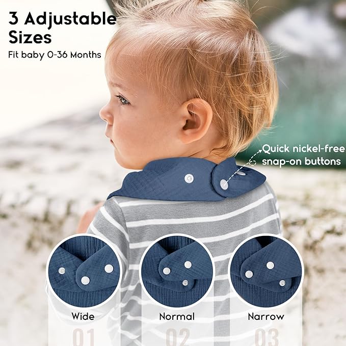 Yoofoss Muslin Baby Bibs 10 Pack 100% Organic Cotton 6-Layer Soft Absorbent - Image 3