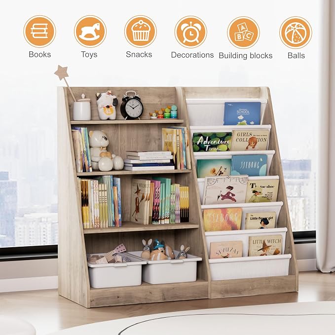 Kids Bookshelf Wood Toy Storage Organizer Cabinet Children Bookcase Toddler - Image 6
