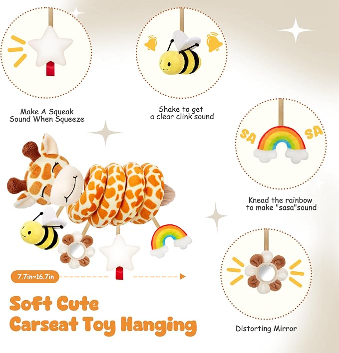 Stuffed Spiral Car Seat Baby Toys 0-6 Months, Infant Carseat Sensory Toys - Image 8