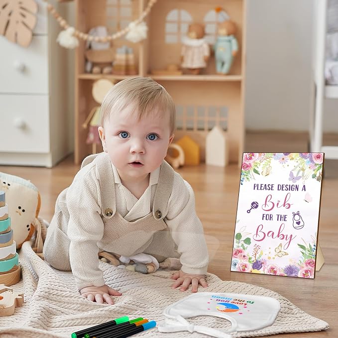 Newwiee 55 Pcs White Bibs for Baby Decorating Design a Bib Decorate Plain - Image 6