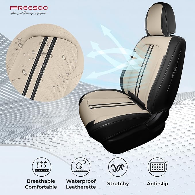 FREESOO Front Seats 2PCS Leather Car Seat Covers, Ultra Breathable Waterproof - Image 5