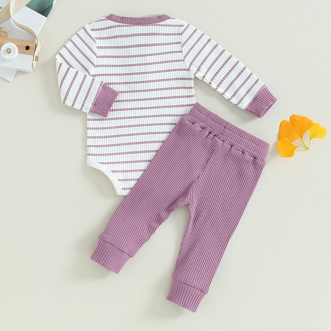 Newborn Baby Boy Girl Clothes Ribbed Knitted Long Sleeve Romper Pants Solid - Image 7