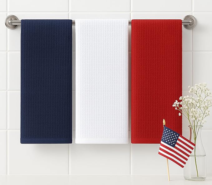 PurpleEssences 4th of July Waffle Weave Kitchen Towel, 100% Cotton 15x25 Inch - Image 2