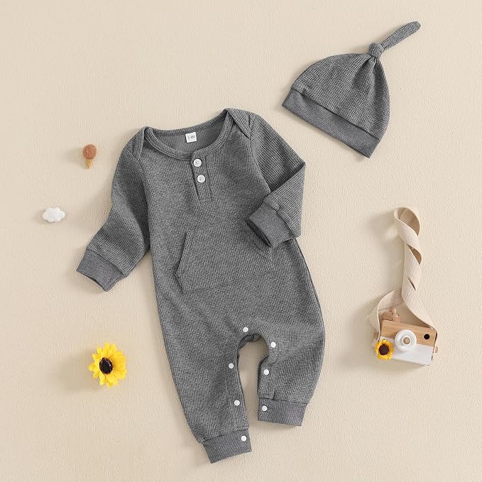 Kuriozud Newborn Infant Unisex Baby Boy Girl Clothes Button Romper Jumpsuit - Image 2