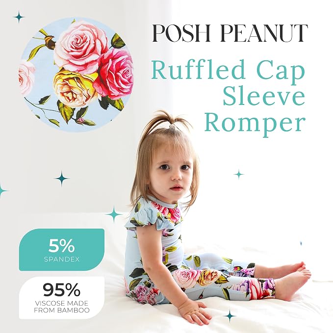 Posh Peanut Baby Girl Pajamas – Ruffled Cap Sleeve Romper PJs – Soft Viscose - Image 2