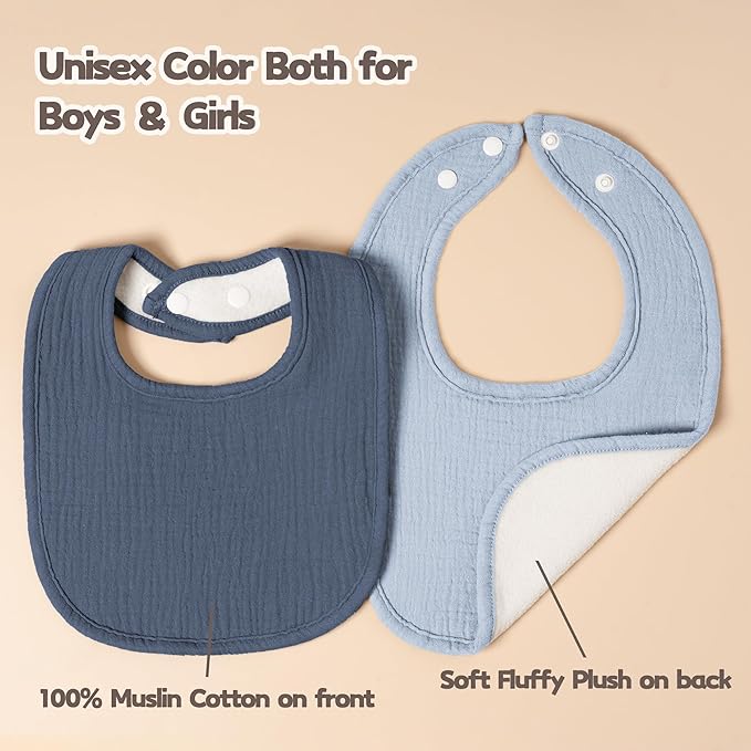 Susurration Muslin Baby Drool Bibs 10Pack Soft Square Adjustable Bandana Bibs - Image 7