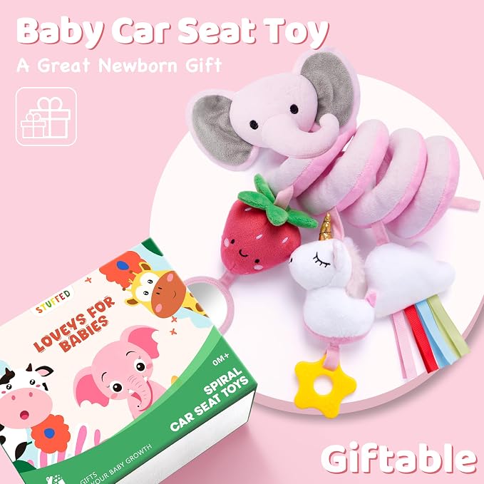 Stuffed Spiral Car Seat Toys for Baby Girls 0-6 Months, Perfect Newborn Gifts - Image 4
