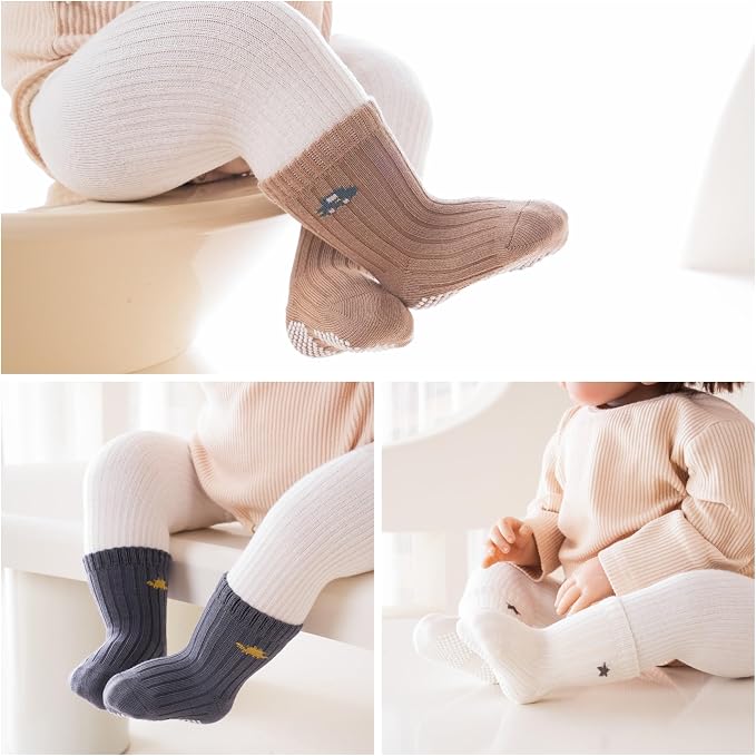 Baby Crew Socks, Grips Combed Cotton Socks Toddler Non-Skid - Image 4
