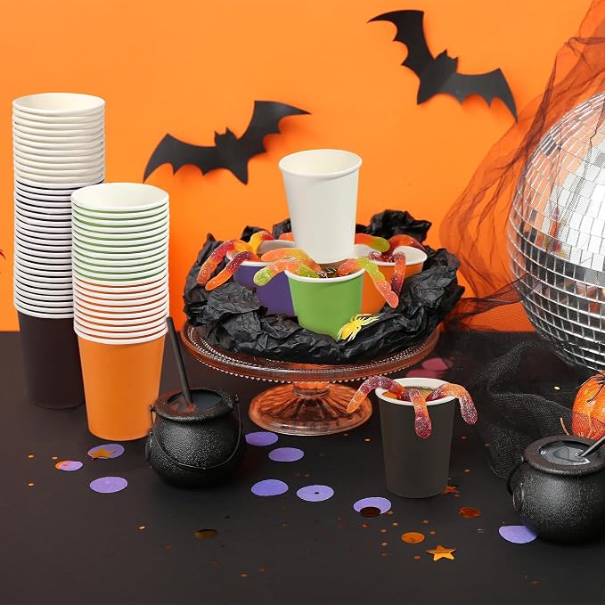 URATOT 60 Pieces Halloween Party Cups 9 Ounce Disposable Paper Cups Black and - Image 5