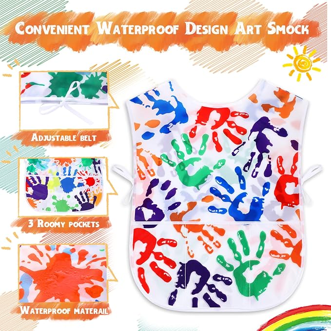 SATINIOR 2 Pieces Kids Art Smock Toddler Apron Waterproof Painting Artist Apron - Image 3