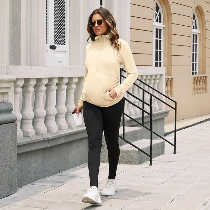 GINKANA Maternity Women's Long Sleeve Shirt Half Zipper Lapel Lightweight - Image 5