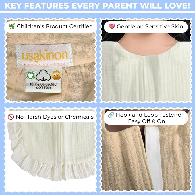 usakinon® 100% Organic Muslin Cotton Baby Bibs 2 Pack – Soft, Absorbent & Safe - Image 3