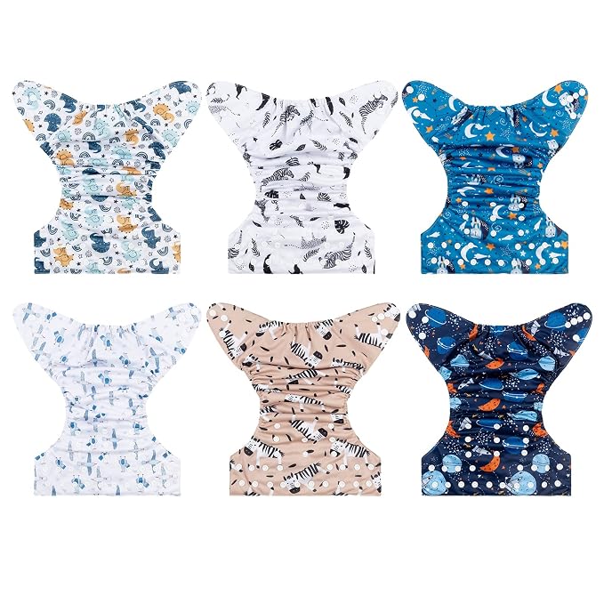 babygoal Reusable Cloth Diapers 6 Pack+6pcs Rayon from Bamboo Inserts+Wet Bag - Image 2
