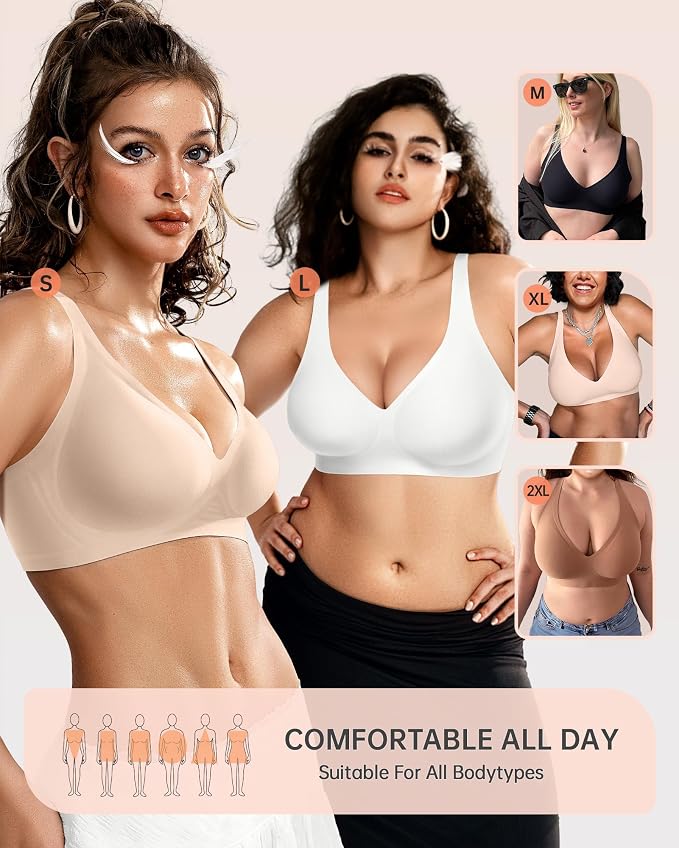 OEAK Womens Deep V Bras Wireless Comfortable Bra Supportive No Underwire Bras - Image 7