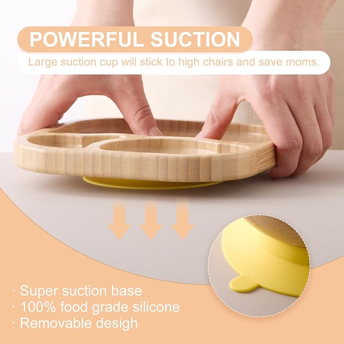 Suction Plates Bowls Set for Baby Toddler Non-Toxic Bamboo Feeding Set - Image 3
