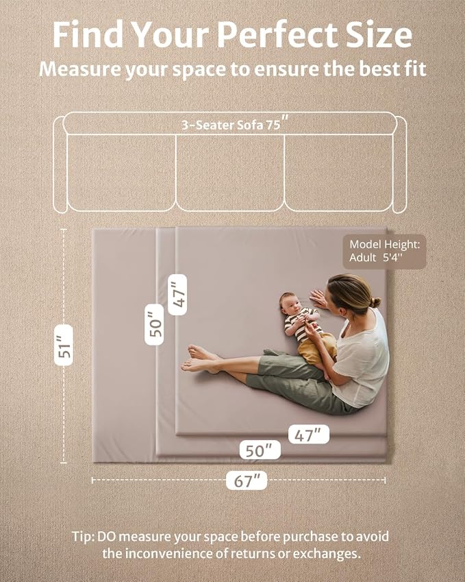 Blissful Diary Vegan Leather Baby Play Mat, 50x50 Thicken Foam Cushioned & - Image 3