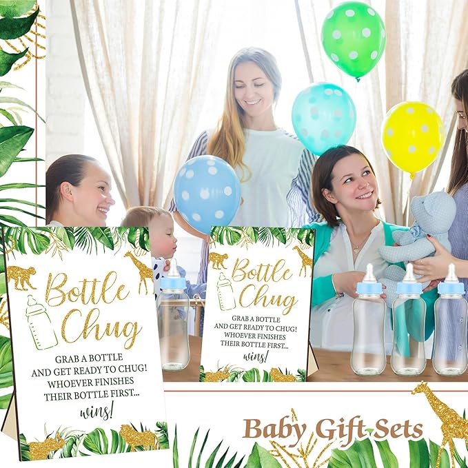 TrelaCo Safari Cool Baby Shower Games Bottle Chug Sign Wooden Jungle Animals - Image 7