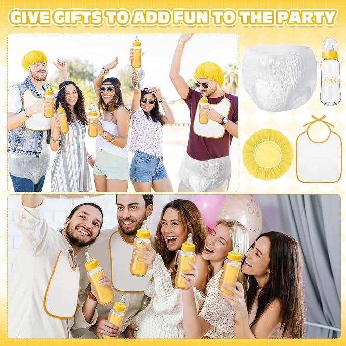 6 Sets Bottle Chug Baby Shower Games Juegos Para Plastic Baby Bottles Bibs Hat - Image 6
