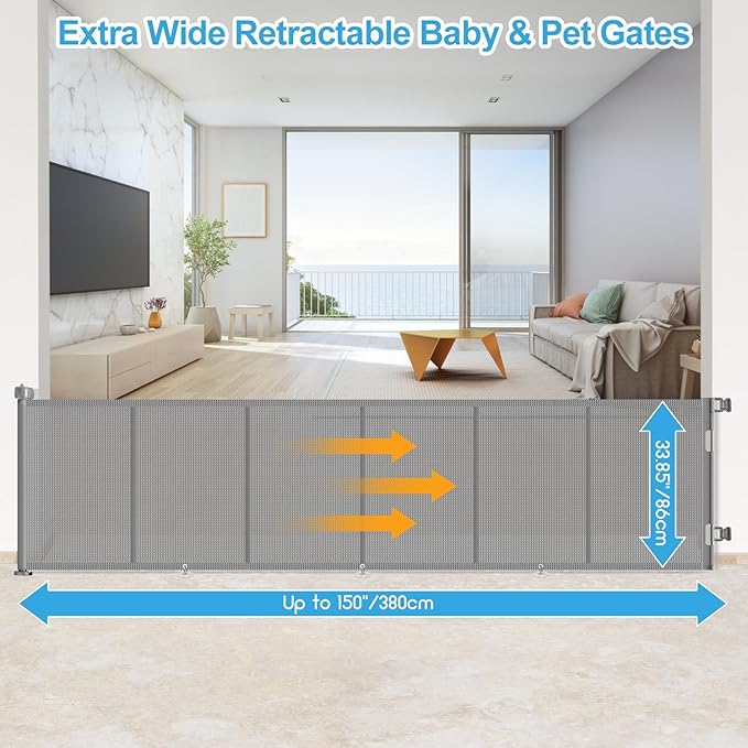Upgrade 150 inch Retractable Baby Gates, EZIGO Extra Wide Baby Gate - Image 2