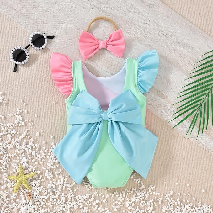 Toddler Girl Baby Ruffles Mermaid Fish Scale Swimsuit One Piece Swimwear - Image 6
