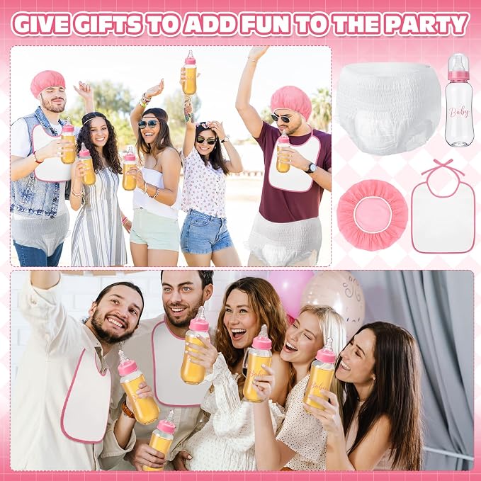 6 Sets Bottle Chug Baby Shower Games Juegos Para Plastic Baby Bottles Bibs Hat - Image 7