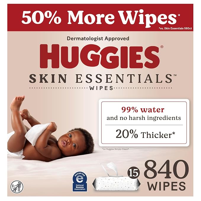 Huggies Skin Essentials Baby Wipes, Hypoallergenic, 99% Water, 15 Flip Top Packs by Huggies%C2%AE