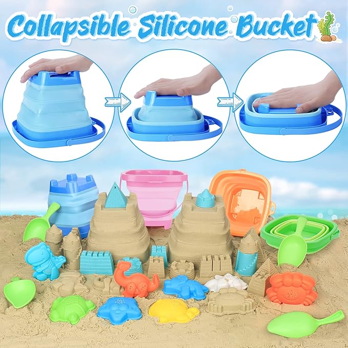 4 Packs Foldable Beach Buckets Set, Collapsible Bucket - Image 2