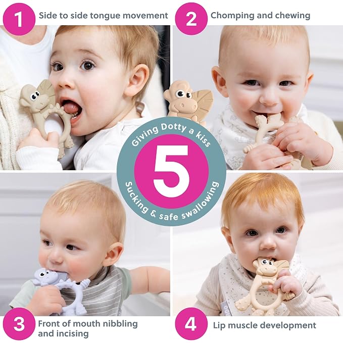 Bibado - Dotty The Dinosaur Teething Toys, Fawn - Multi-Sensory Teether - BPA - Image 5