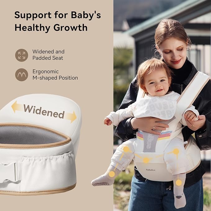 Baby Carrier with Hip Seat, BeBeBus 2-in-1 Ergonomic Newborn to Toddler Carrier - Image 6
