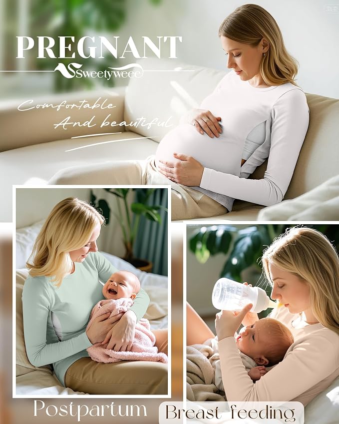 4 Pack Women's Nursing Breastfeeding Tops, Long Sleeve Maternity Shirts Loose - Image 2