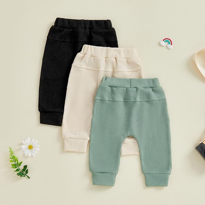 Sejardin Toddler Baby Boy Girl Pants 3 Pack Solid Color Elastic Waist Jogger - Image 5