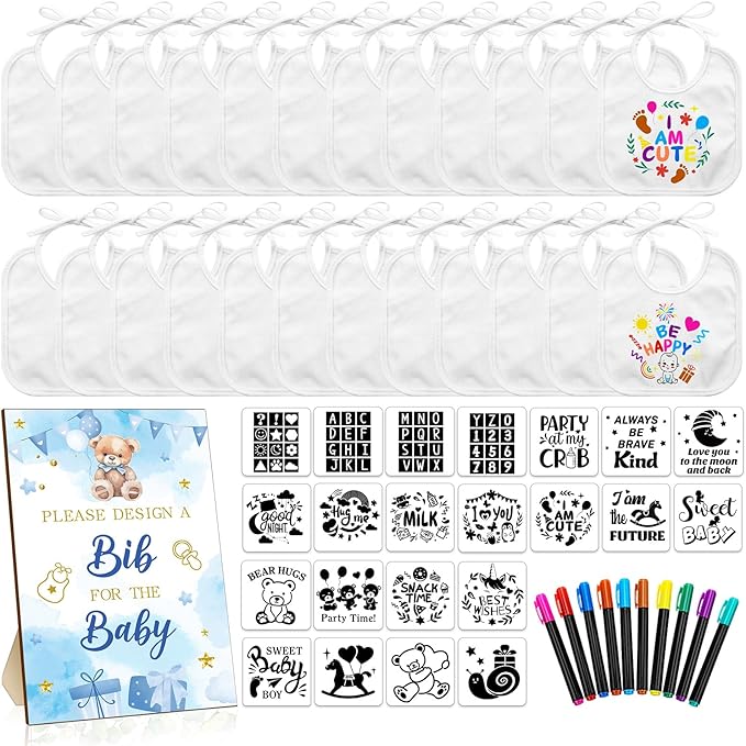 Newwiee 55 Pcs White Bibs for Baby Decorating Design a Bib Decorate Plain by Newwiee
