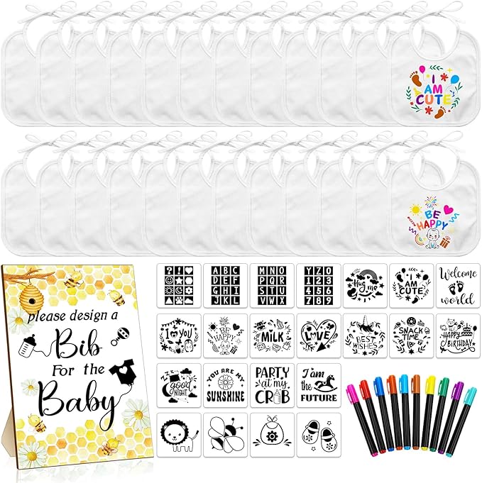 Newwiee 55 Pcs White Bibs for Baby Decorating Design a Bib Decorate Plain by Newwiee