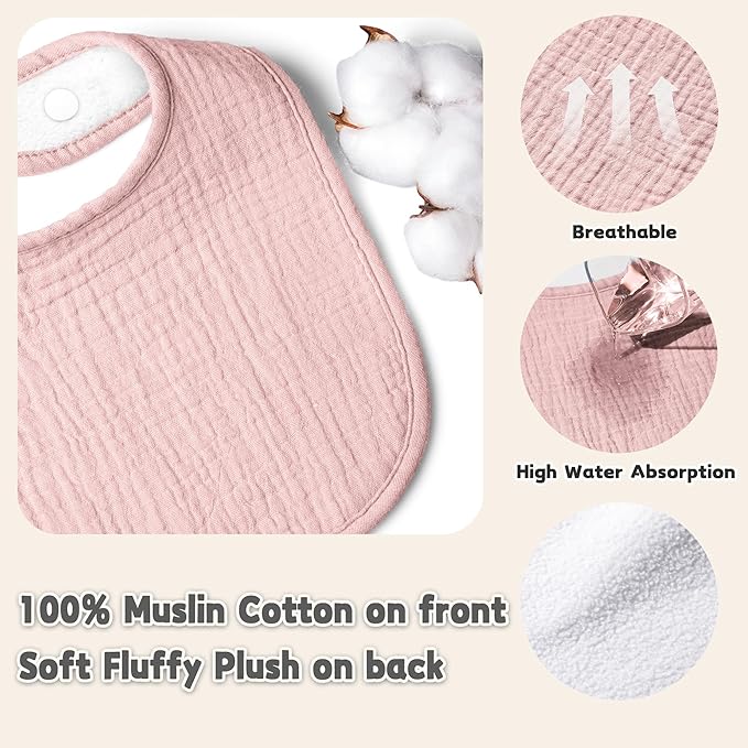 Susurration Muslin Baby Drool Bibs 6Pack Soft Square Adjustable Baby Bandana - Image 3