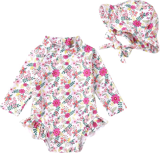 Infant Baby Girl Swimsuit One-Piece Long Sleeve Rash Guard by YOUNGERTREE