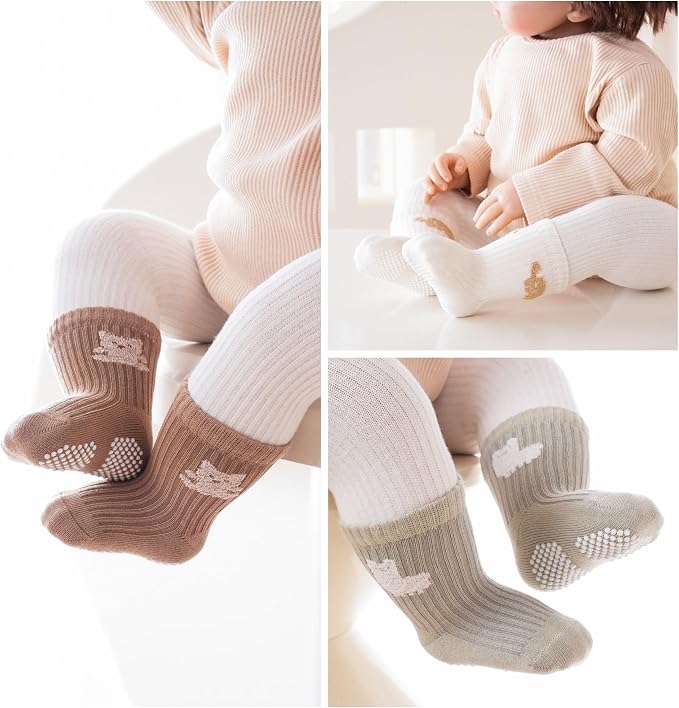 Baby Crew Socks, Grips Combed Cotton Socks Toddler Non-Skid - Image 3