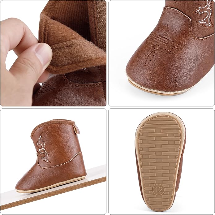 MK MATT KEELY Leather Western Boots Cowboy Bootie Soft Sole Non-Slip Crib Shoes - Image 3