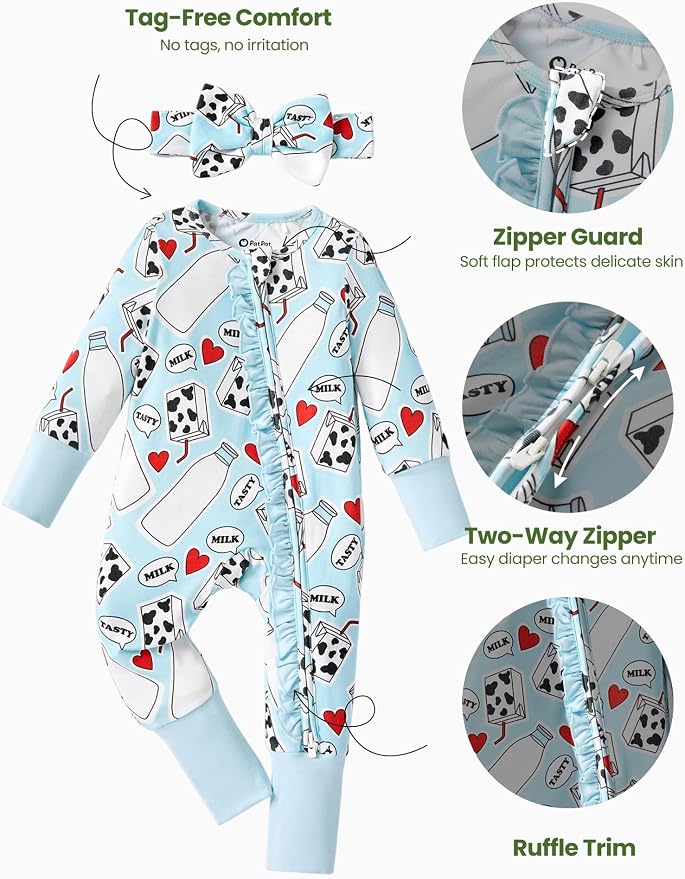 PATPAT Baby Girl Boy Clothes Newborn Infant Footie – Soft Viscose from Bamboo– - Image 5
