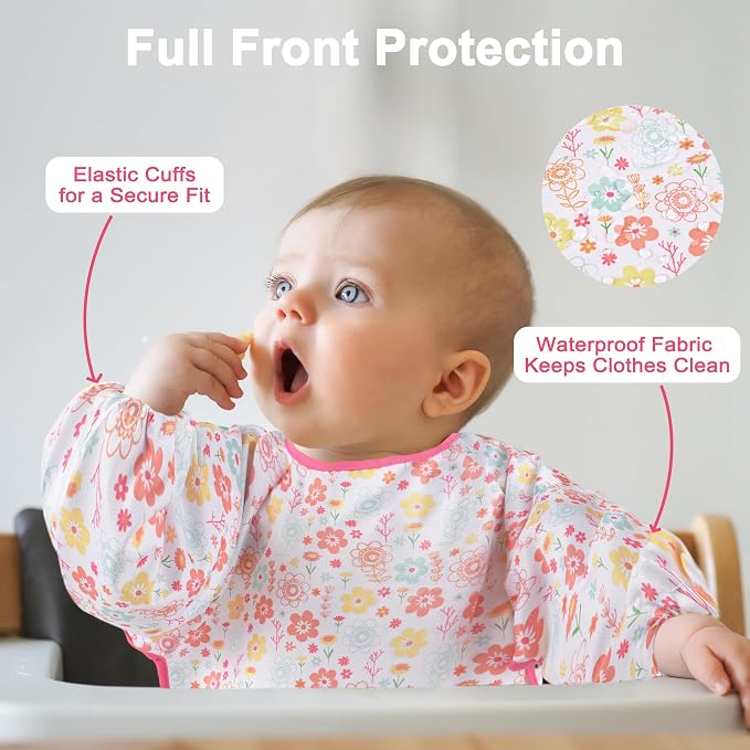 Long Sleeve Baby Bib For Eating Feeding Mess Proof Waterproof Food Smock Bibs - Image 5