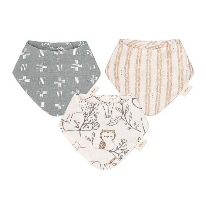 Crane Baby Bandana Bibs, Soft Muslin Adjustable Absorbent Bib Set, 3 Pack by CraneBaby
