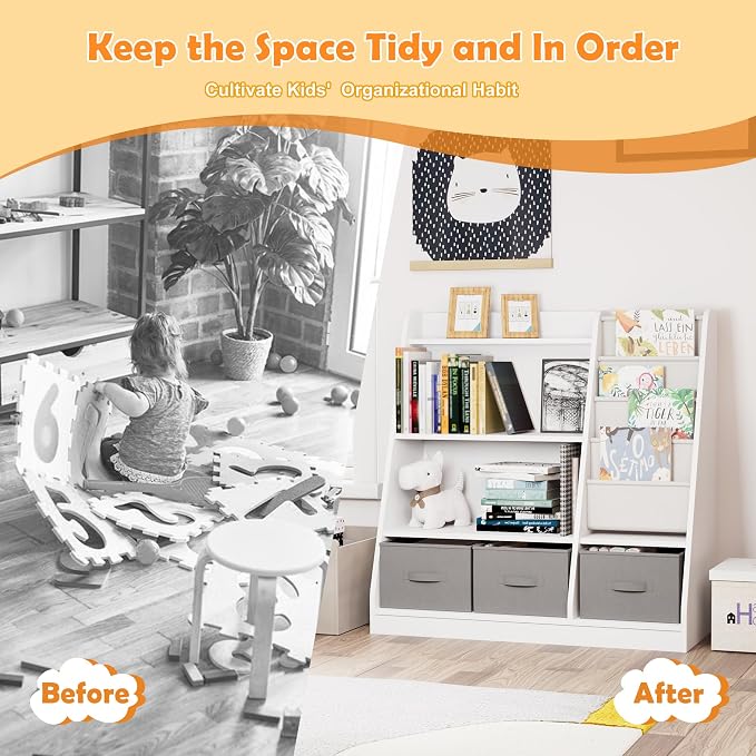 White Kids Bookshelf Wood Montessori Toy Storage Organizer Cabinet Shelf Child - Image 6